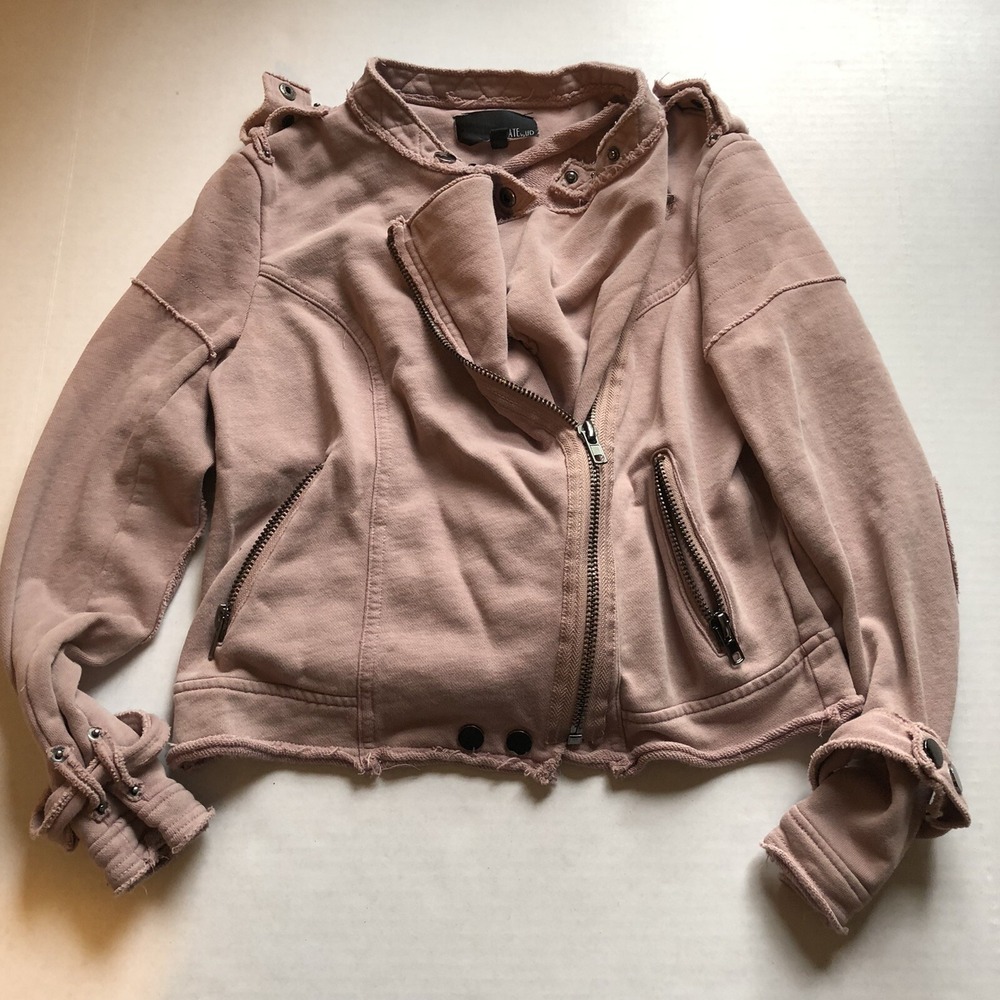 Fate by LFD Pink Asymmetric Zip Moto Sweatshirt Jacket Sz S A2311